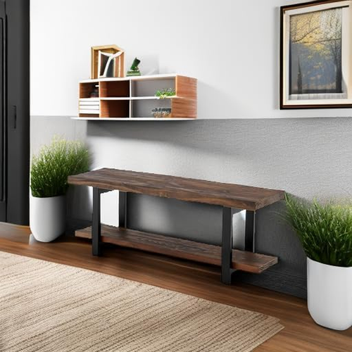 Alaterre Sonoma Reclaimed Wood Bench with Open Shelf Natural Brown - 14 in X 4 - Picture 2 of 9