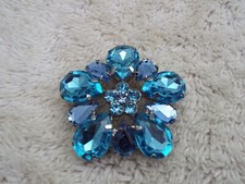 Silvertone Blue Rhinestone Acrylic Flower Pin