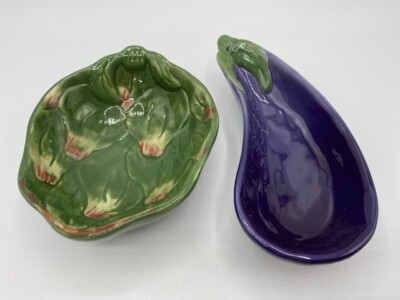 Williams Sonoma Jardin Potager Collection Two Dipping Bowls, Artichoke/Eggplant 
