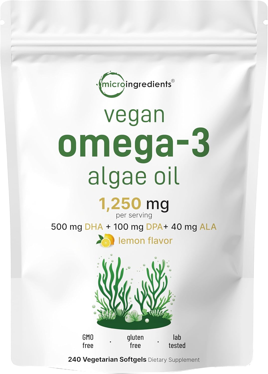 Vegan Omega 3 Algae Oil, 240 Veggie Softgels | Fish Oil Alternative | DHA 500Mg
