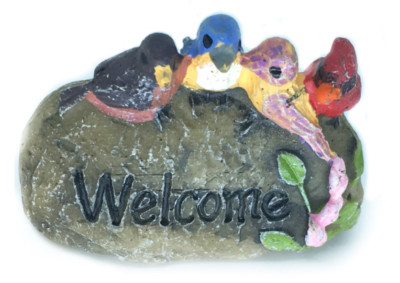 Miniature Welcome Rock, Friendly Birds On Rock, Terrarium Rock, Shadow Box Rock