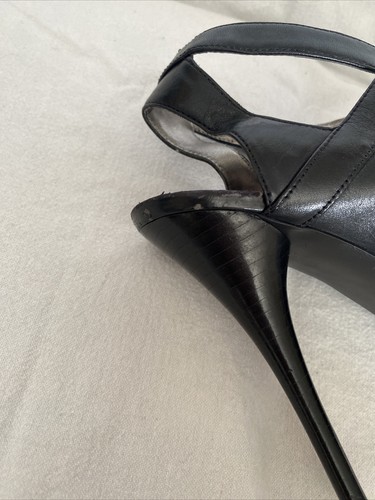 Guess Leather Platform Stiletto Heel Double Strap Black Heels Size 8 - Picture 12 of 14