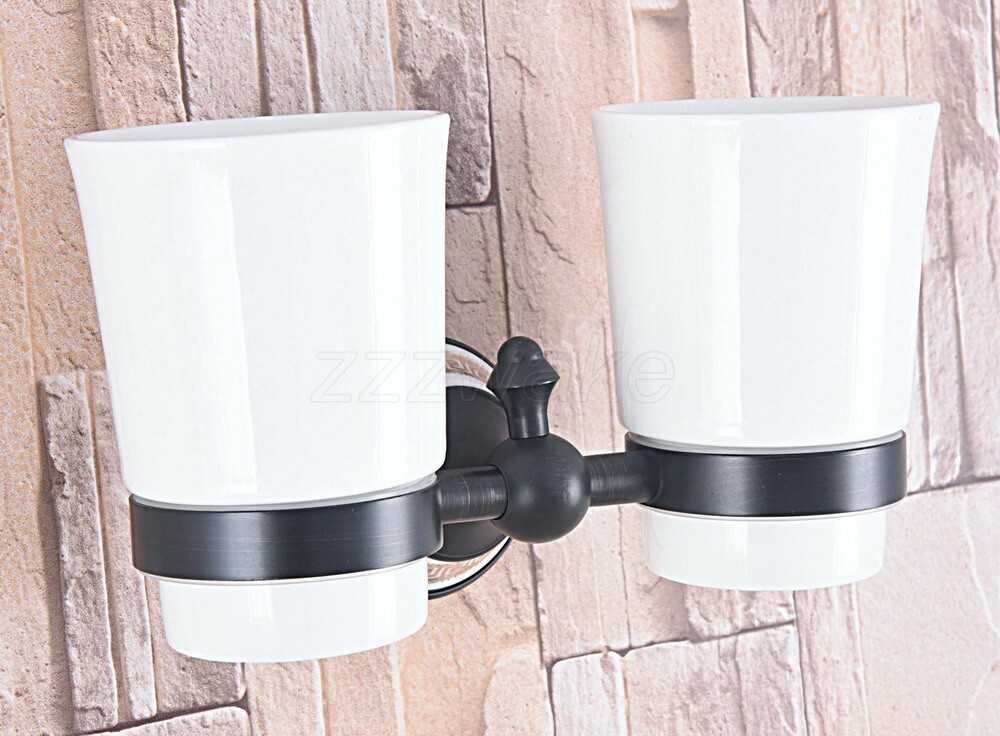 Oil Rubbed Bronze Double Ceramic Toothbrush Holders Bathroom