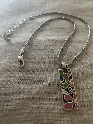Brighton Silver Multicolored Enameled Flower Rectange Pendant Necklace ...