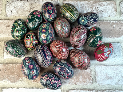 18 Vintage Pysanky Wood Easter Eggs Hand Painted Made in POLAND
