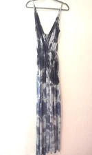 Go Couture Blue Gray M Tall Tie Dye Jersey Knit Thigh Slit Maxi Dress Plunge