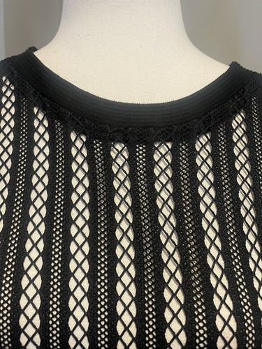 Maje Black Crochet Knit Dress With Striped Elastic Waist Band- Size 1/US S - Picture 8 of 11