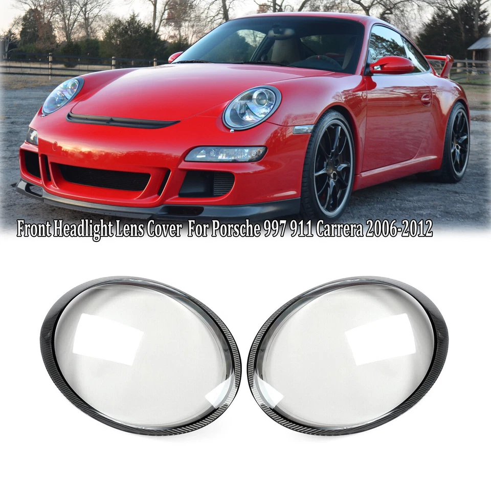 Cristal de faros para Porsche 997 911 Carrera 2006-12 patrón de carbono disco de dispersión Foto 2 de 4