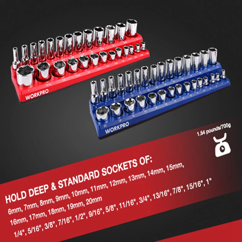 WORKPRO 3/8" Magnetic Socket Organizer Set 2PCS SAE & Metric Socket Holder Carts - Image 4 of 4