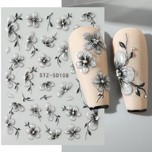 Flower Nail Stickers Black Stickers for Nails Floral Nail Decals style02 - Picture 3 of 7