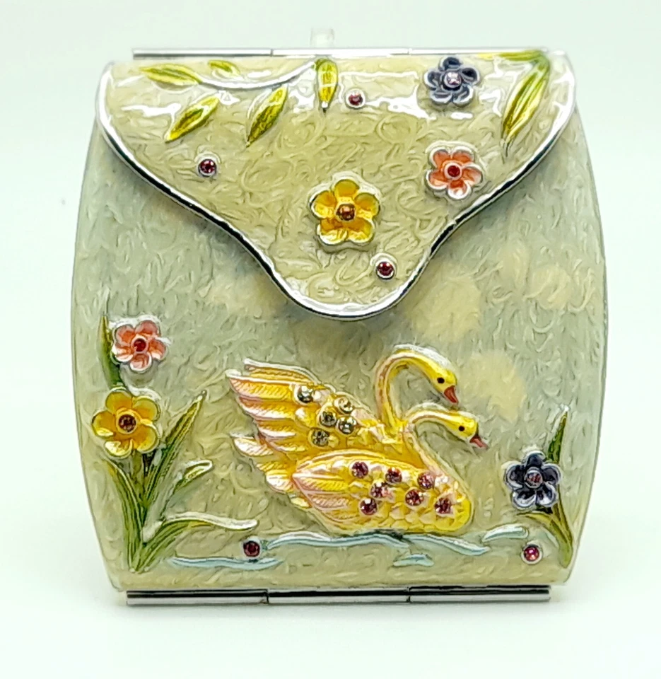 Elegant decorative dual Compact Purse Pocket Makeup Mirror ornaments ivory cream - Image 3 of 4