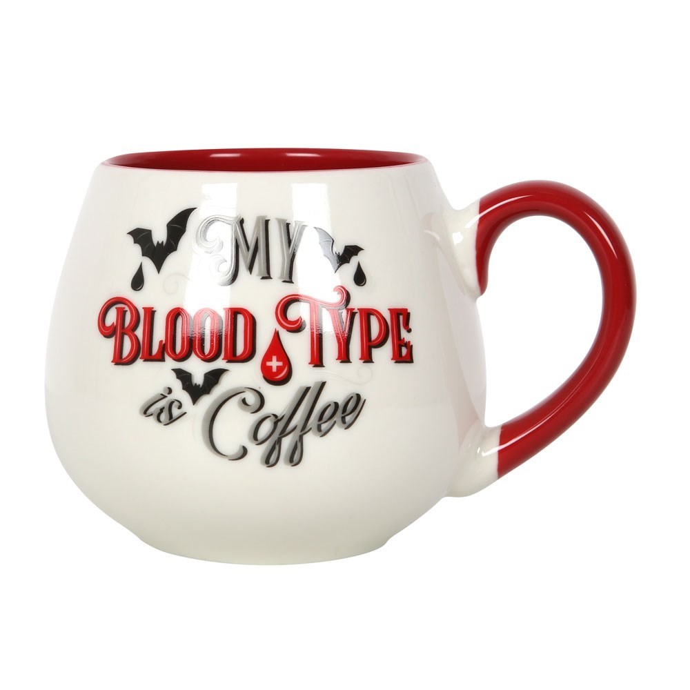 My Blood Type Is Coffee Rounded Ceramic Mug Vampire Bat Dracula Gothic Humour