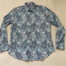 Robert Graham Shirt Mens Large Button Up Flip Cuff Blue Paisley Long Sleeve