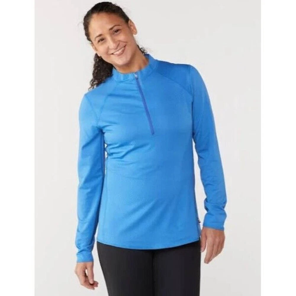 REI Women Top Size M Blue Long Sleeve Half Zip Pullover Base Layer Outdoors 43-7