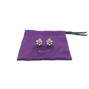 Boucles d'oreilles GUCCI cristal double G vieilli pince dorée strass accessoires femme