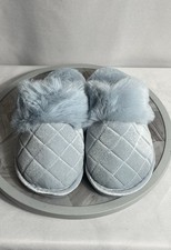 Charter Club Faux Fur Quilted Slippers Blue Women  s Small US 5-6 Cozy Indoor