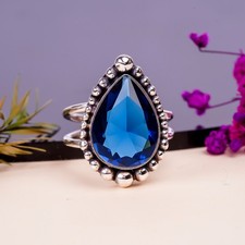 Pear Blue Sapphire Gemstone 925 Sterling Silver Ring, Christmas Gift For her