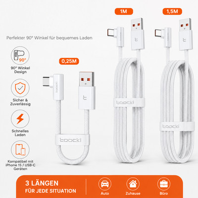 USB-C Kabel 90° Winkel LED Ladekabel Typ A-C Schnellladekabel für Samsung Handy