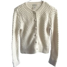 L.L. Bean Cream Wool Angora Blend Open Knit Cottage Cardigan Sweater S