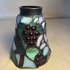 Vintage Tiffany Style Stained Glass Lampshade - Red Cardinal & Grapes - 2"