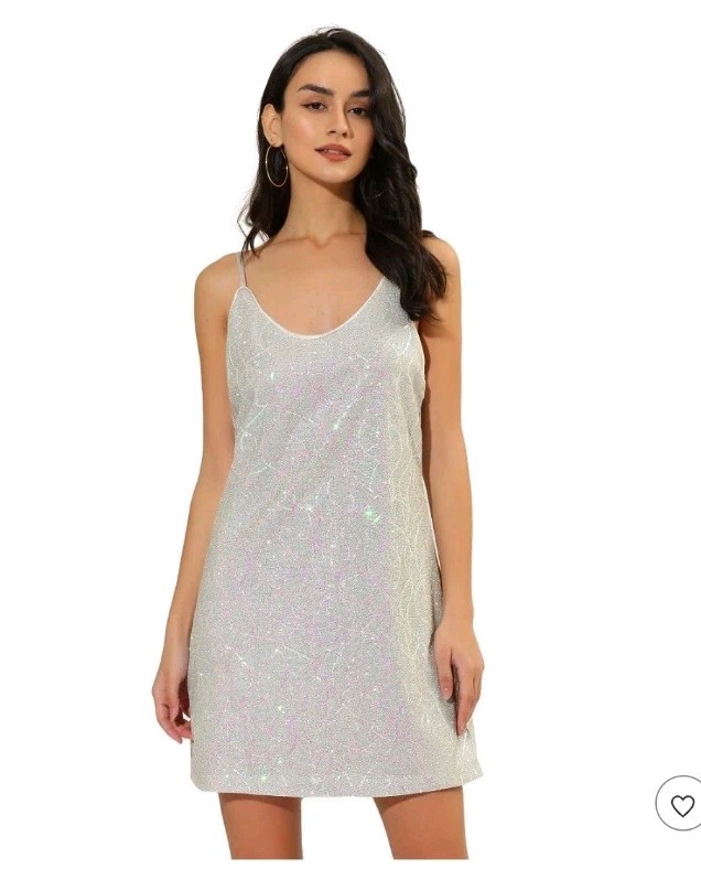 Allegra K Glitter Sequin Mini Dress Spaghetti Strap Sparkle Formal Cocktail Smal