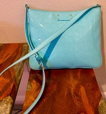 Kate Spade Metro Darby Crossbody Turquoise Aqua Die Cut Spades Patent Leather