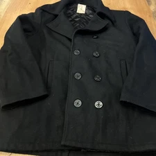 Tru-Spec Mariner 2000 Peacoat Men’s 44 L Black Wool Blend Naval Navy Coat EUC