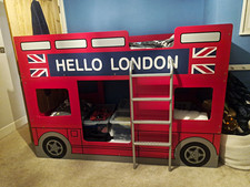 Children’s Red London Double-Decker Bus Bunk Bed Frame, Wood, Single, Ladder