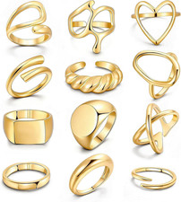 12PCS Gold Stackable Rings Set for Women, 18K Gold Plated Open Stacking Knuckle