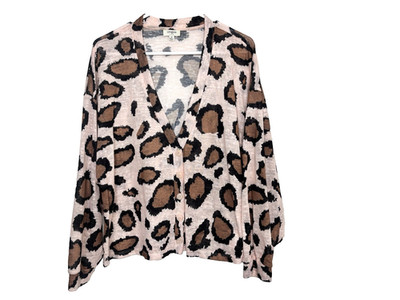 umgee Cardigan Sweater Womens M Button Up V-Neck Lightweight Animal Print #A5275