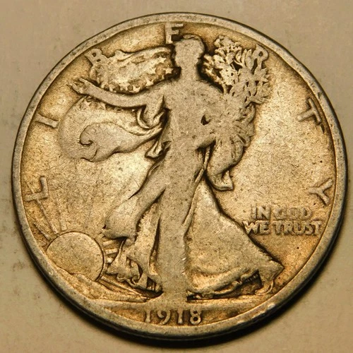 1918 S Walking Liberty Half Dollar 90% Silver VG-F   "As Pictured - Not Cleaned"
