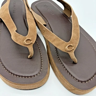 Coach Women's Sculpted Platform "C" Logo Suede Sandals 10M - Image 1 of 4