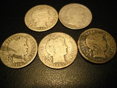 10 Different 90% Silver Barber Dimes #2 ^^^^^