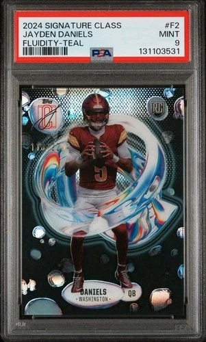 2024 TOPPS SIG CLASS FLUIDITY TEAL #F2 JAYDEN DANIELS 110/225 PSA 9