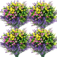 Hananona 12 Pcs Artificial Flowers Outdoor, Faux Artificial Plants UV Resistant 