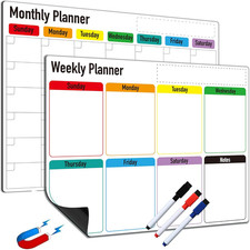 Magnetic Dry Erase Calendar for Fridge Weekly Monthly Planner Board Set Re