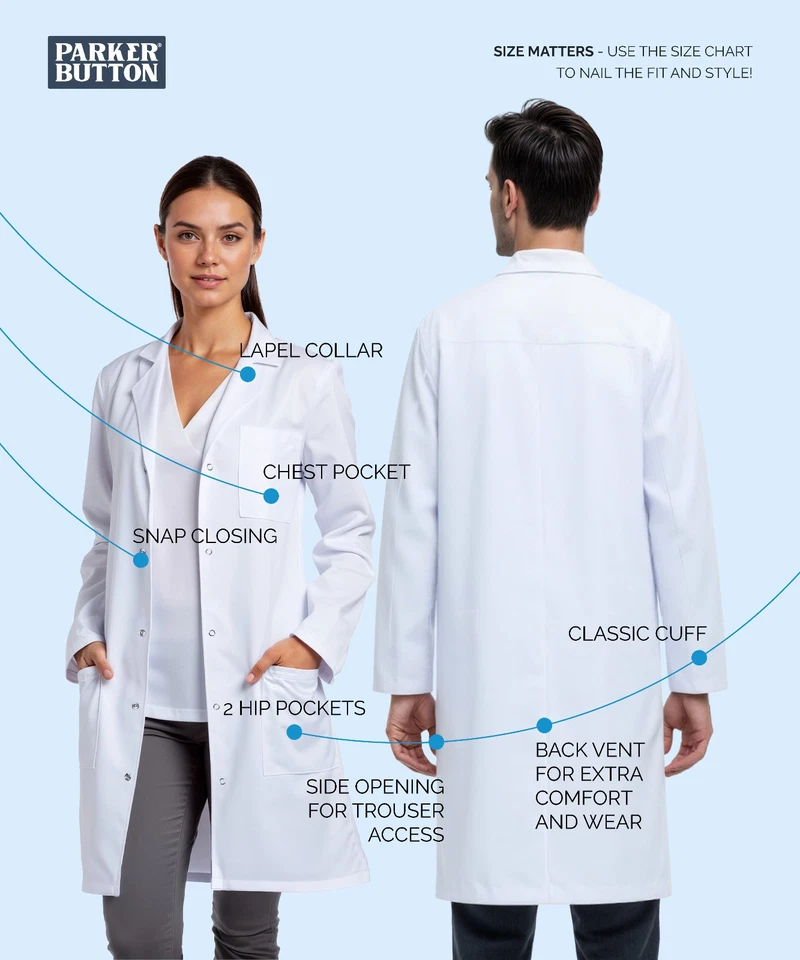 White Doctor Lab Coat Workwear Size Medical Student Scientist Jacket - Image 2 of 4