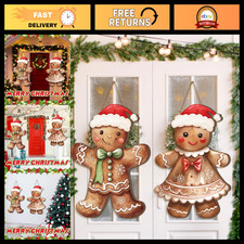 2 Pcs Classic Gingerbread Hanging Signs - Festive Christmas Door Decor, Holiday