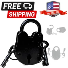 RII Old Fashion Lock and Key - Antique Cast Iron Trunk Lock 3.5 inch