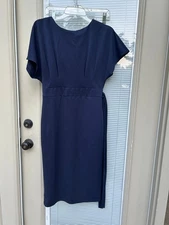 JASAMBAC Women's Bodycon Pencil Dress with Pocket Belt, Navy, Medium