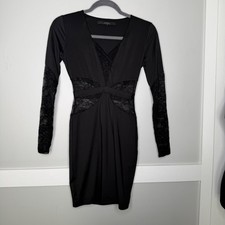 Guess Lace Panel Bodycon Dress Womens XXS Black Long Sleeve W54K0JK40E0
