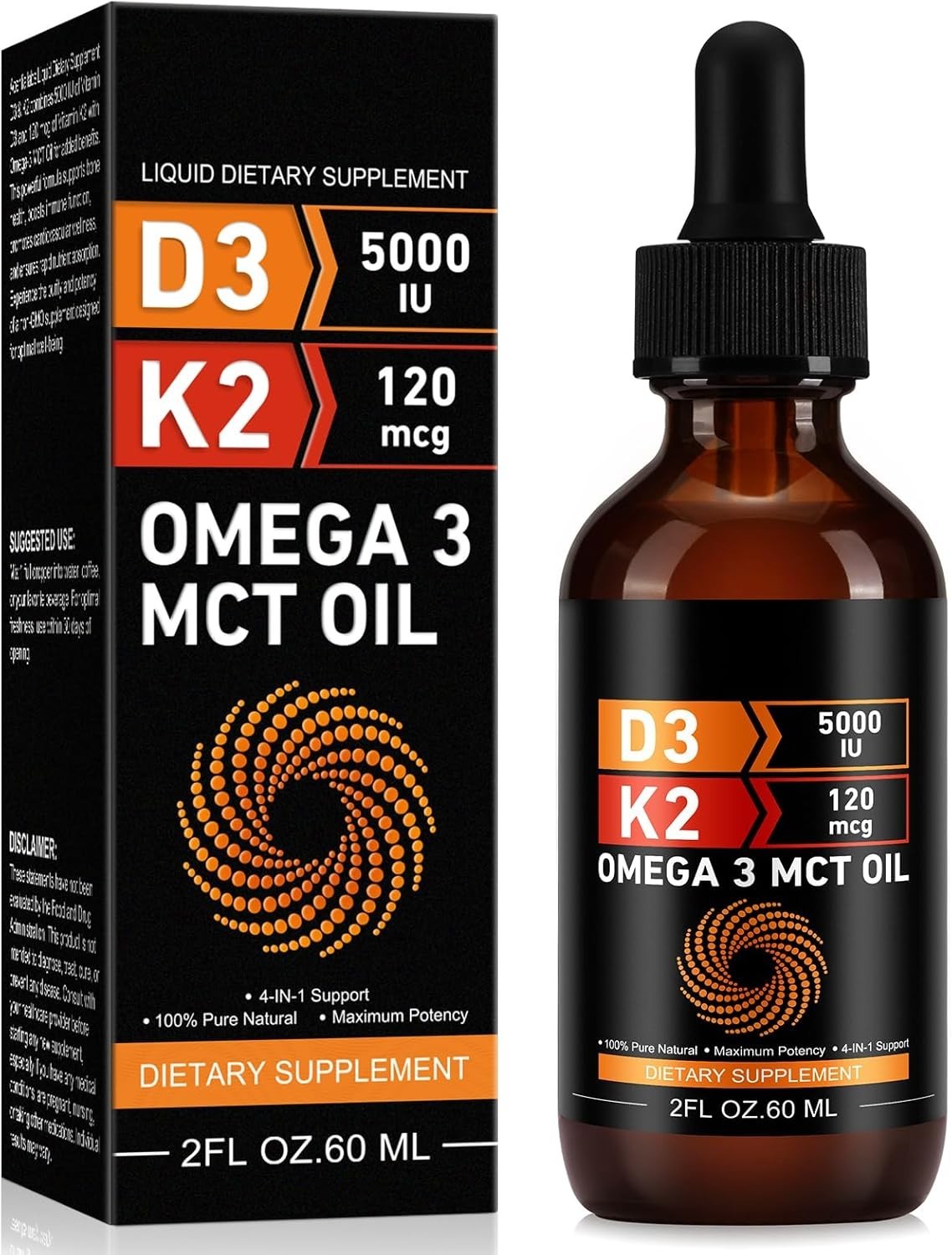 Liquid Vitamin D3 K2 5000 iu & 120 mcg - Vitamin D with MK7 Vitamin K2 Drops - B
