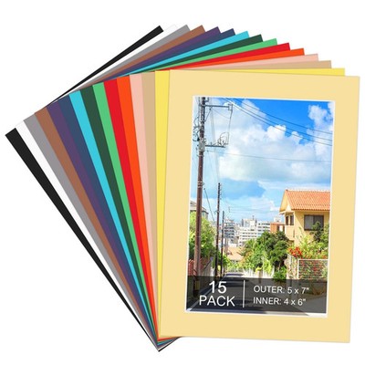 15 Pack 5x7 Picture Mats, Mixed Colors Frame for Photos 4x6,