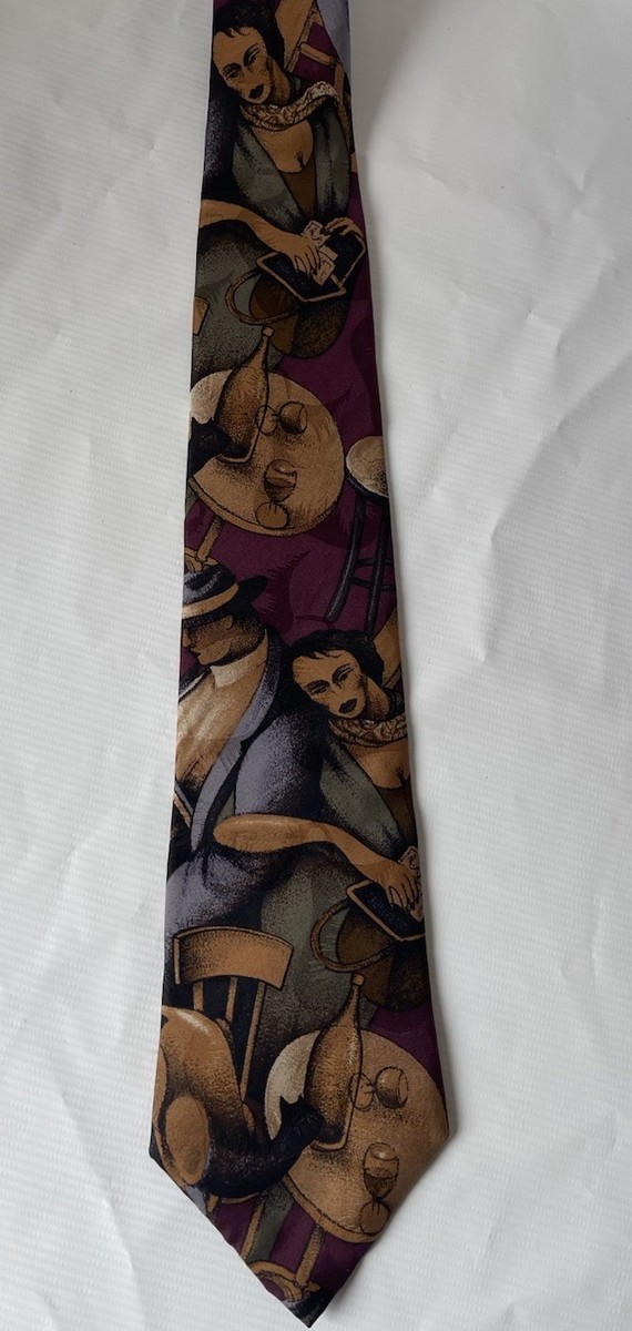 Cravate Homme Je Suis 100% Soie Motif Floral Vert/Bordeaux NEUF Sans étiquette