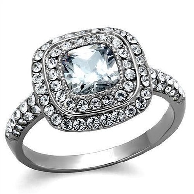 Women's Halo Ring Stainless Steel with AAA Grade Clear Cubic Zirconia