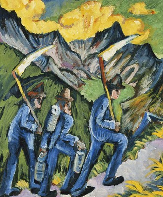Ernst Ludwig Kirchner ''''Alpleben,Triptychon; Alpleben,Triptychon'''' grünes Kunstwerk