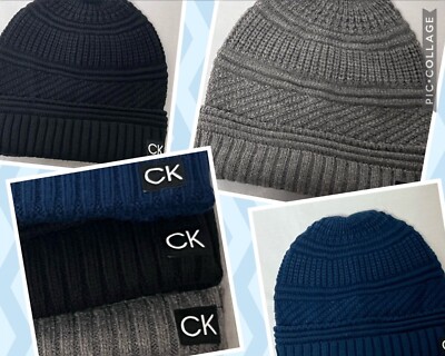 Calvin Klein Men's CK Logo Knit Beanie Ribbed Cuffed Hat 100% Auth $48 You Pick