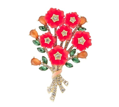 Vintage Red Enamel Flower Brooch Pin 2