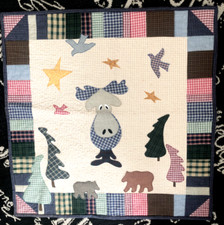 Vtg SQUARE QUILTED WALL HANGING Quilt XMAS MOOSE Plaid Primitive Handmade LODGE