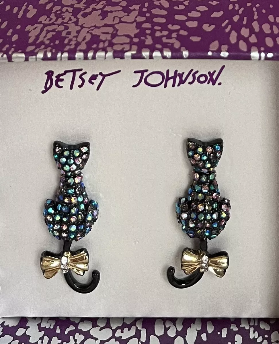 Betsey Johnson Pave Crystal Boo To You Black Cat Earrings NIB eBay